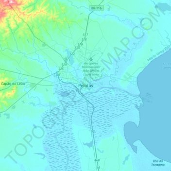 Mapa topográfico Pelotas, altitud, relieve