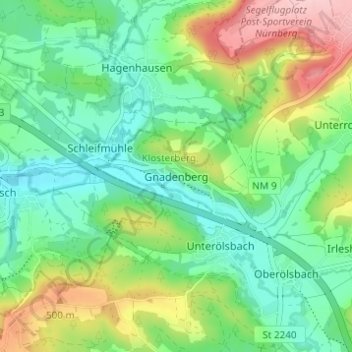 Mapa topográfico Gnadenberg, altitud, relieve