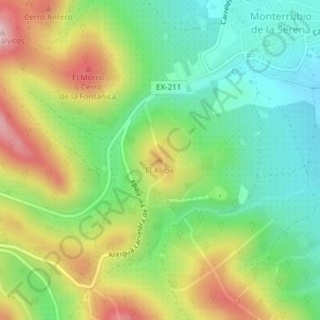 Mapa topográfico El Aljibe, altitud, relieve