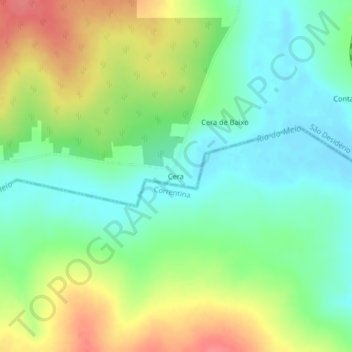 Mapa topográfico Cera, altitud, relieve