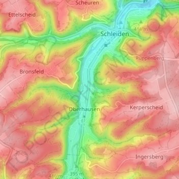 Mapa topográfico Wiesgen, altitud, relieve