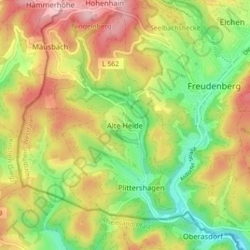 Mapa topográfico Alte Heide, altitud, relieve