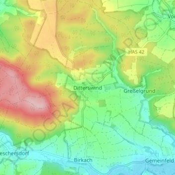 Mapa topográfico Ditterswind, altitud, relieve