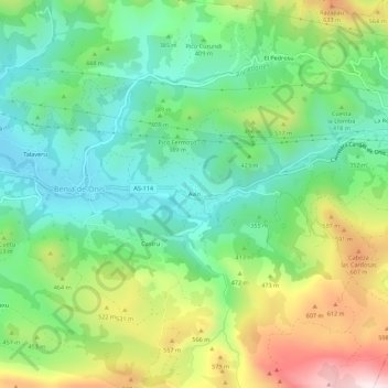 Mapa topográfico Avín, altitud, relieve