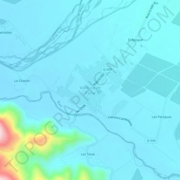 Mapa topográfico Valdivia de Paine, altitud, relieve