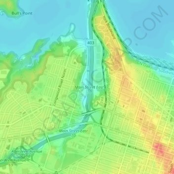 Mapa topográfico Chedoke Creek, altitud, relieve