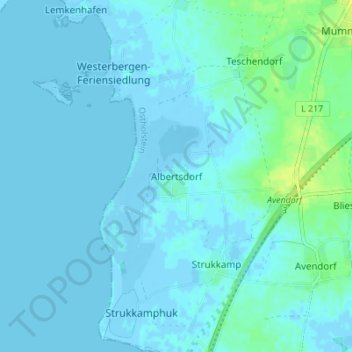 Mapa topográfico Albertsdorf, altitud, relieve