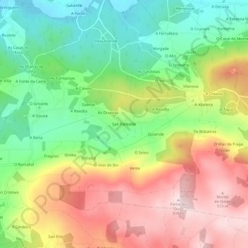 Mapa topográfico San Pantaión, altitud, relieve