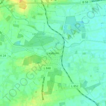 Mapa topográfico Liesborn, altitud, relieve