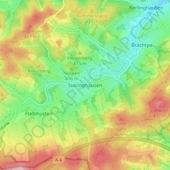 Mapa topográfico Iseringhausen, altitud, relieve