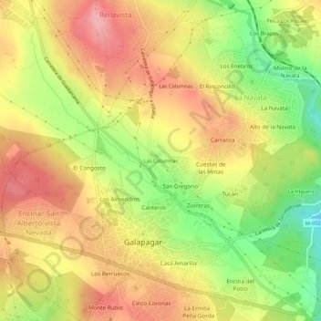 Mapa topográfico Las Columnas, altitud, relieve