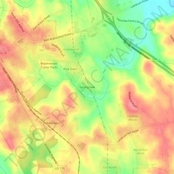 Mapa topográfico Springdale, altitud, relieve