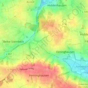 Mapa topográfico Oetinghauser Heide, altitud, relieve