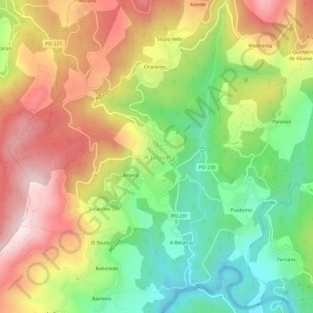 Mapa topográfico A Lagoa, altitud, relieve