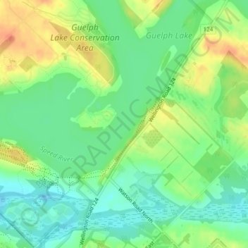 Mapa topográfico Guelph Lake, altitud, relieve