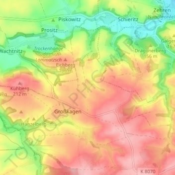 Mapa topográfico Priesa, altitud, relieve