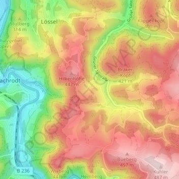 Mapa topográfico Vorm Heu, altitud, relieve