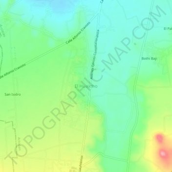 Mapa topográfico El Huaxtho, altitud, relieve