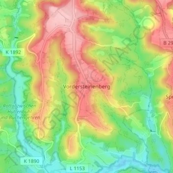 Mapa topográfico Vordersteinenberg, altitud, relieve