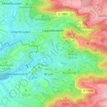 Mapa topográfico Hohnweiler, altitud, relieve