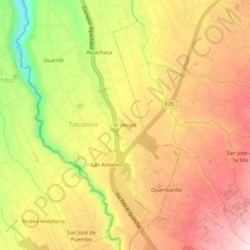 Mapa topográfico El Vergel, altitud, relieve
