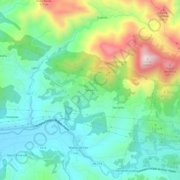 Mapa topográfico Beceña, altitud, relieve