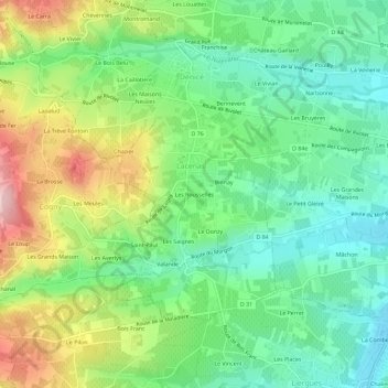 Mapa topográfico Les Rousselles, altitud, relieve