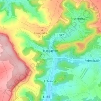 Mapa topográfico Hargarten, altitud, relieve