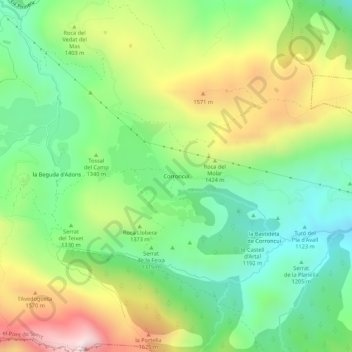Mapa topográfico Corroncui, altitud, relieve