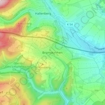 Mapa topográfico Bromskirchen, altitud, relieve