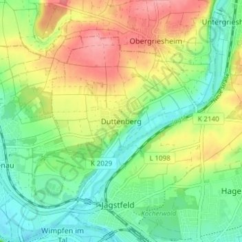 Mapa topográfico Duttenberg, altitud, relieve