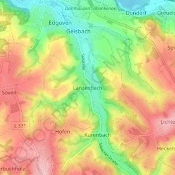 Mapa topográfico Lanzenbach, altitud, relieve