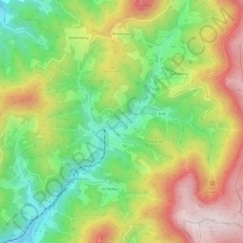 Mapa topográfico Bad Griesbach, altitud, relieve