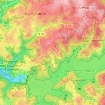 Mapa topográfico Forthausen, altitud, relieve