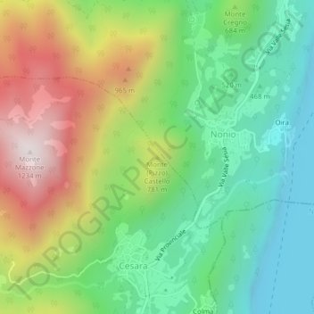 Mapa topográfico Monte (Pizzo) Castello, altitud, relieve