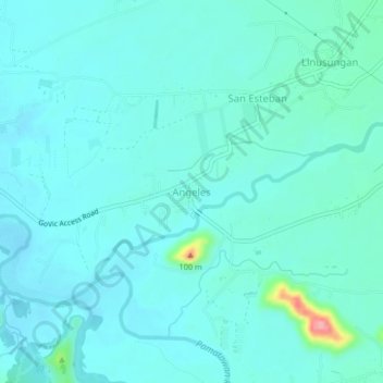 Mapa topográfico Angeles, altitud, relieve