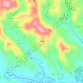 Mapa topográfico Cerro El Gato, altitud, relieve