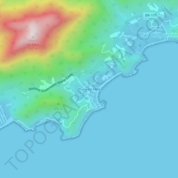 Mapa topográfico Praia do Félix, altitud, relieve