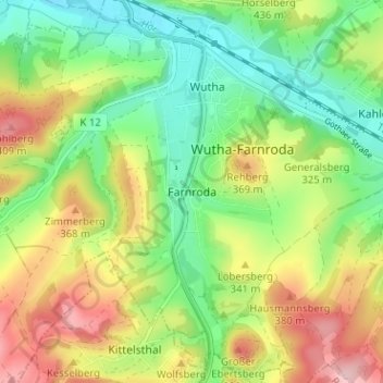 Mapa topográfico Farnroda, altitud, relieve