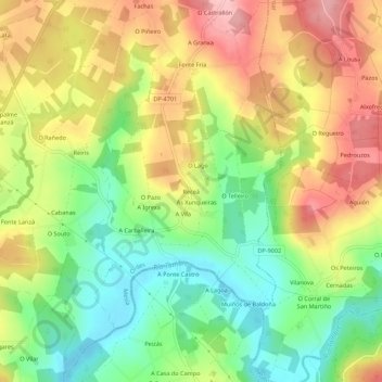 Mapa topográfico Receá, altitud, relieve