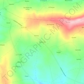 Mapa topográfico Montouto, altitud, relieve