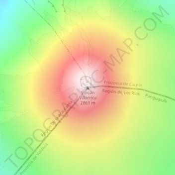Mapa topográfico Volcán Villarrica, altitud, relieve