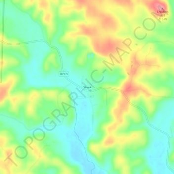 Mapa topográfico Shook, altitud, relieve