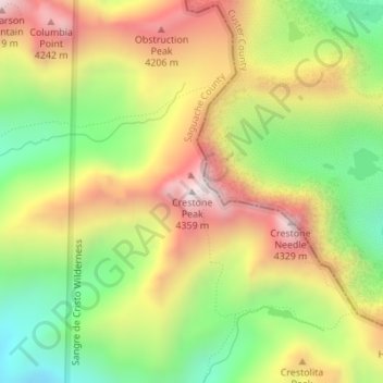 Mapa topográfico Crestone Peak, altitud, relieve