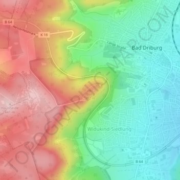 Mapa topográfico Iburg, altitud, relieve