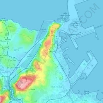 Mapa topográfico El Muselín, altitud, relieve