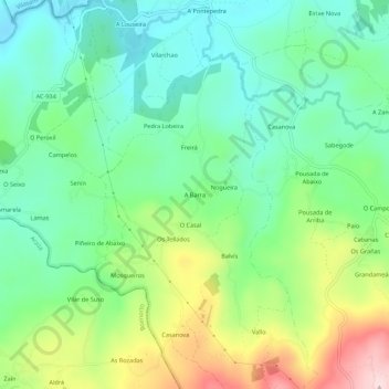 Mapa topográfico A Barra, altitud, relieve