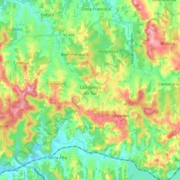Mapa topográfico São Bento do Sul, altitud, relieve