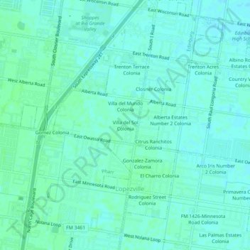 Mapa topográfico Villa del Sol Colonia, altitud, relieve