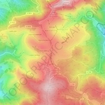 Mapa topográfico Halde, altitud, relieve